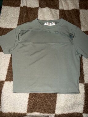 Sage Green Ribbed Short Sleeve Crop Top